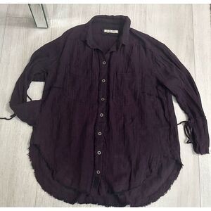We the‎ Free People Venice Oversized Linen Button Down Shirt Top Sz M Burgundy